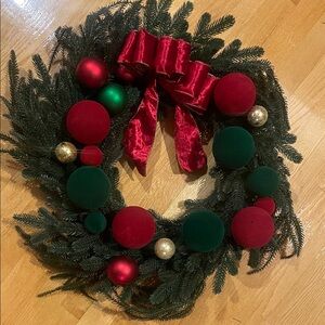 Festive Holiday Wreath with Red and Green Ornaments